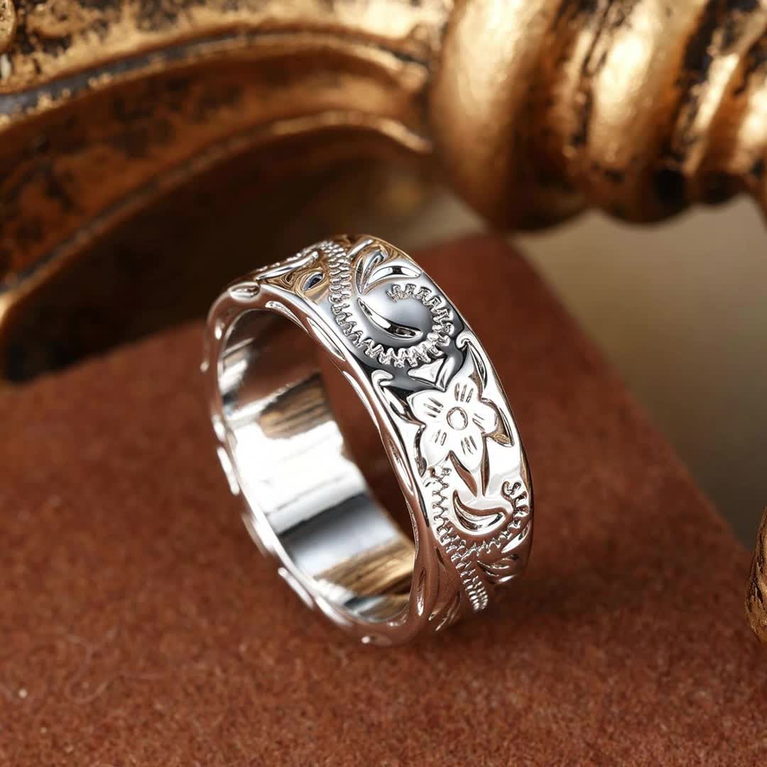 Unisex Copper Inlaid Zirconia Pattern Statement Ring